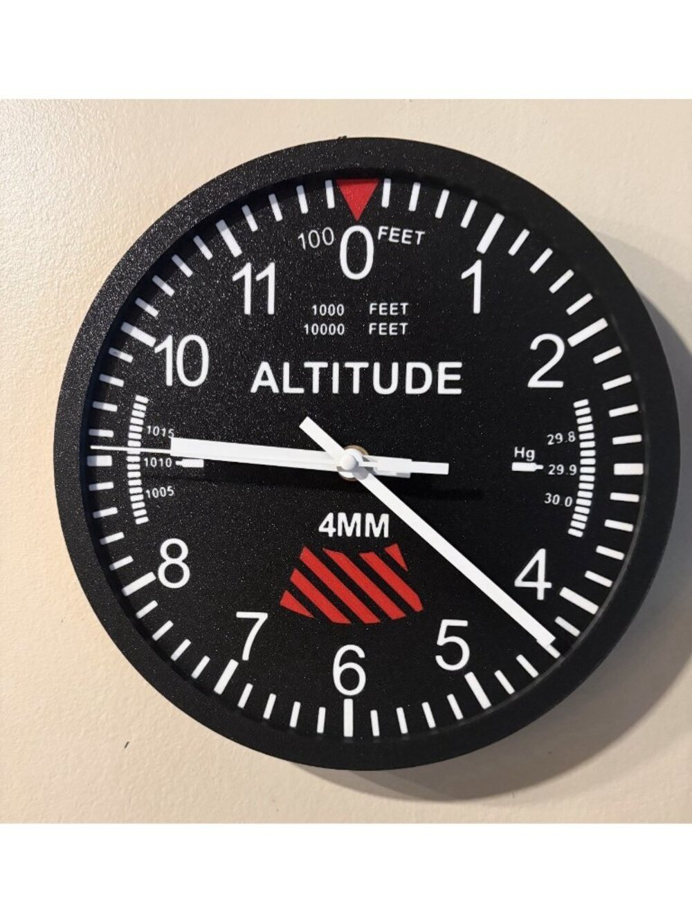 Trintec Replica Aviation Altimeter 10" Round 3D Printed Retro Wall Clock